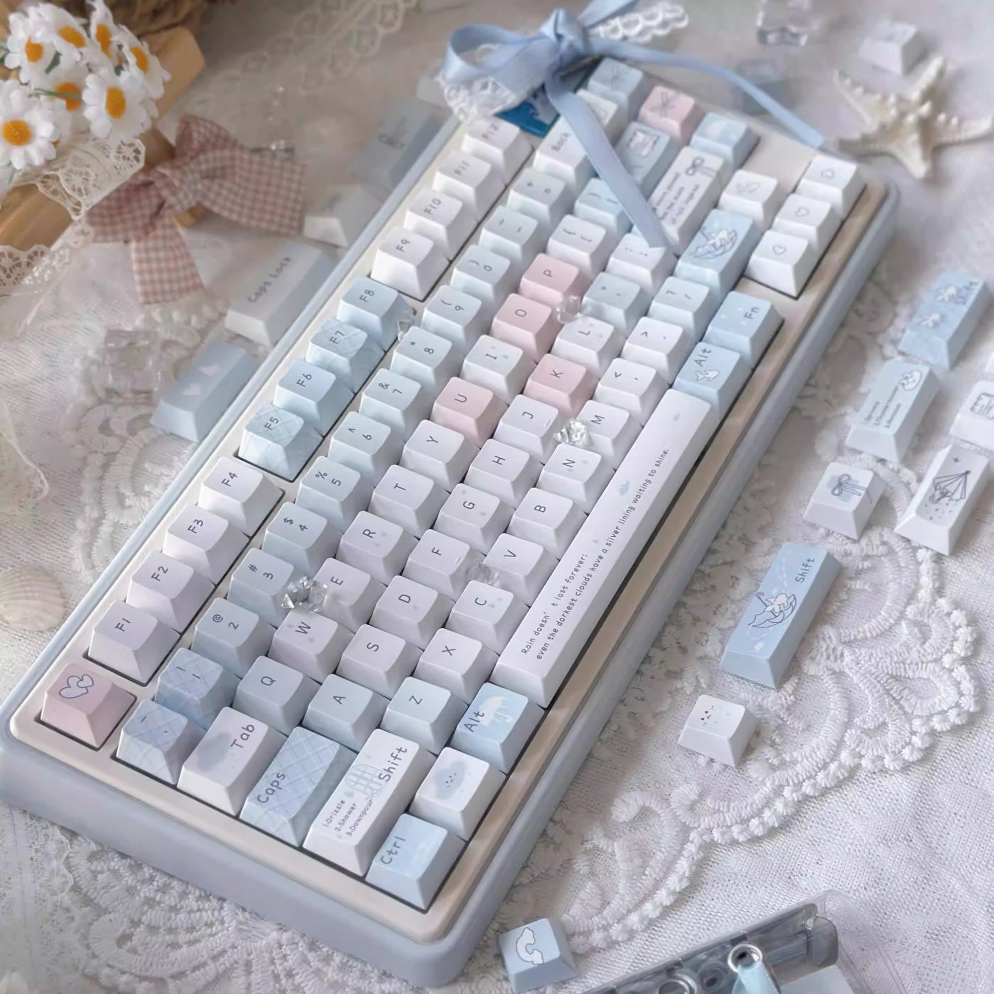 Blue Rain Sublimation à cinq côtés Capuchons mignons appropriés pour les claviers mécaniques