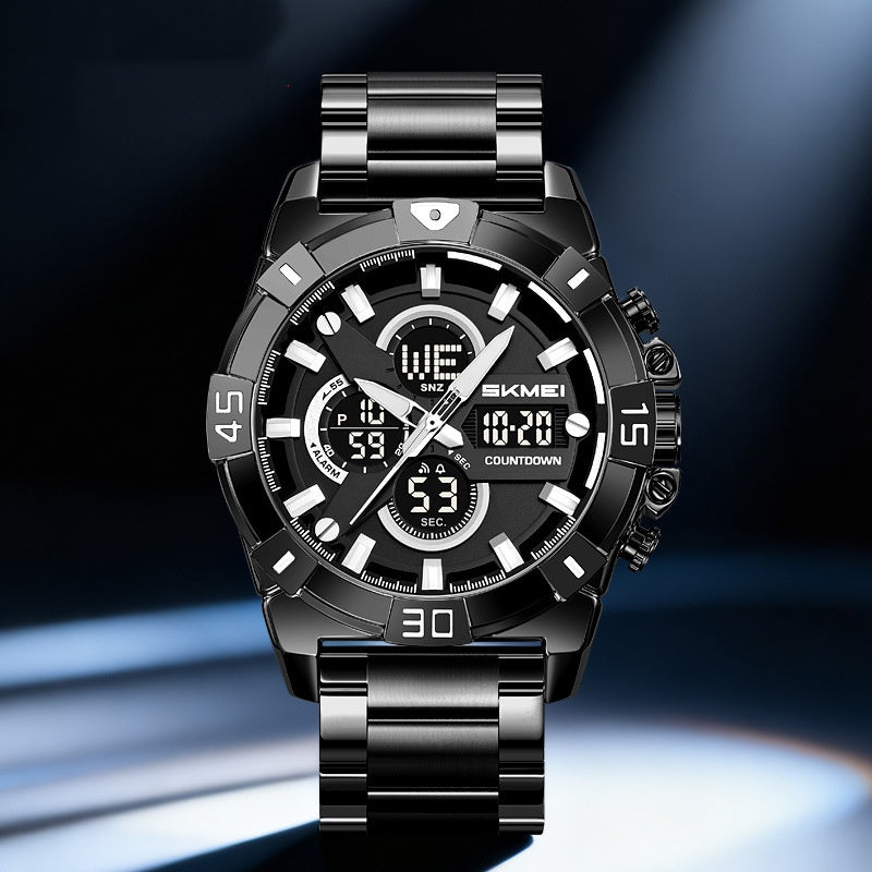 Montre chronographe sport électronique homme avec une sangle en acier