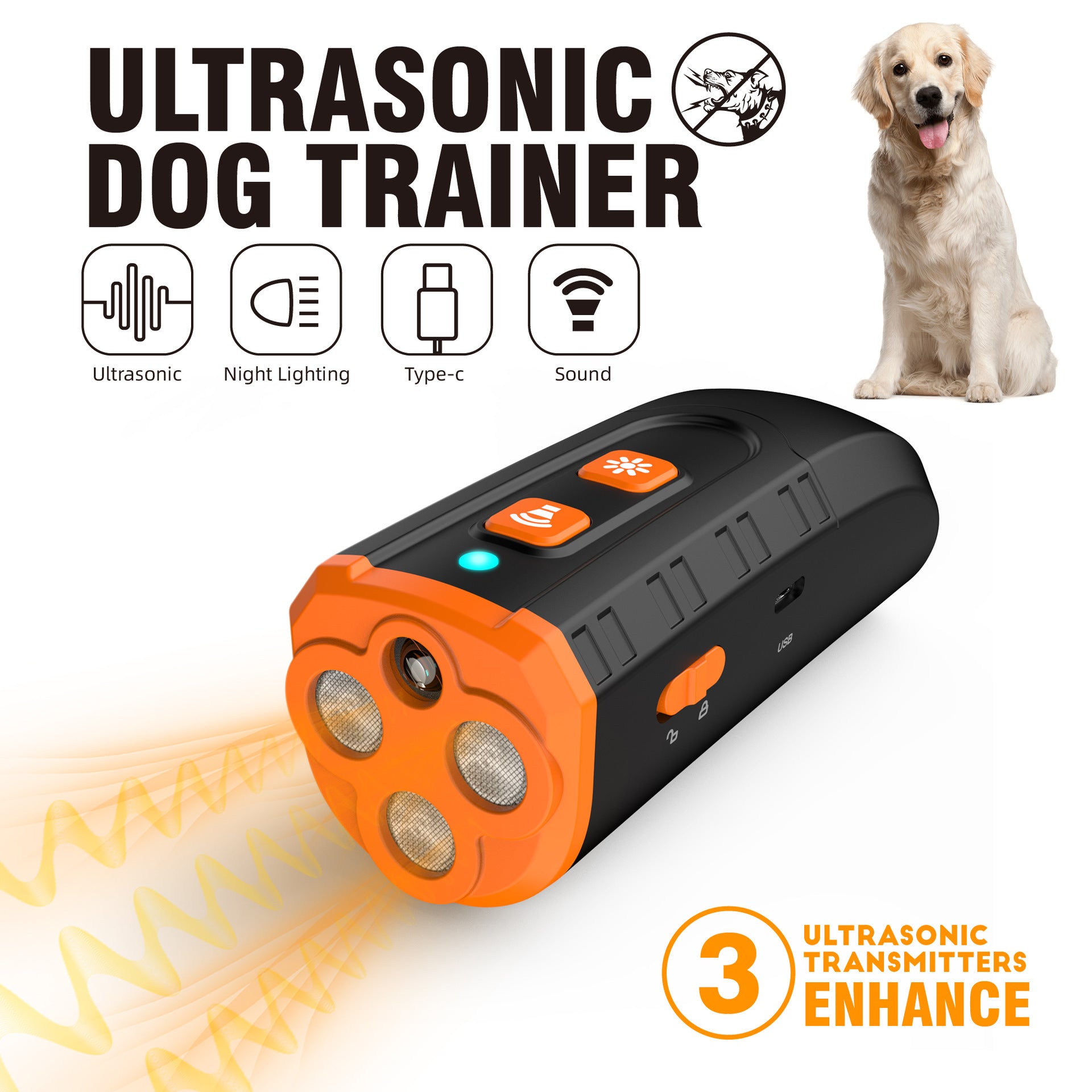 Disperseur de chien ultrasonique Porté à la main Trois-core Ultrasonic High-power Training Bark Stopper