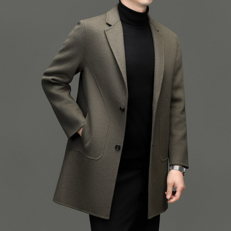Manteau de laine à double face de longueur moyenne pour hommes