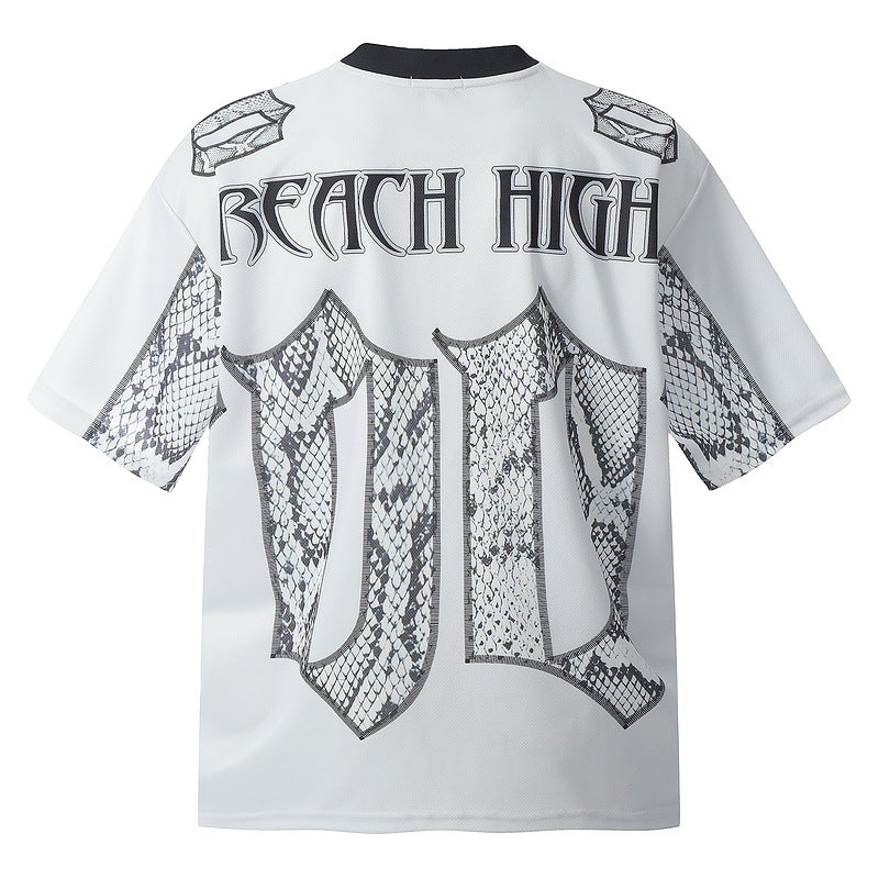 Snake Scale Design Mesh Jersey T-shirt à manches courtes Loose