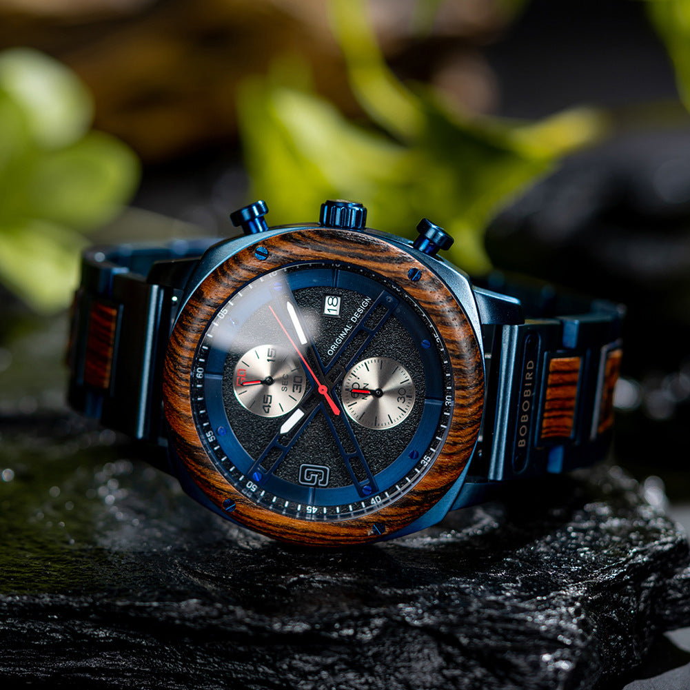 Montre pour homme en bois naturel - Montre Quartz rétro minimaliste avec bracelet en cuir