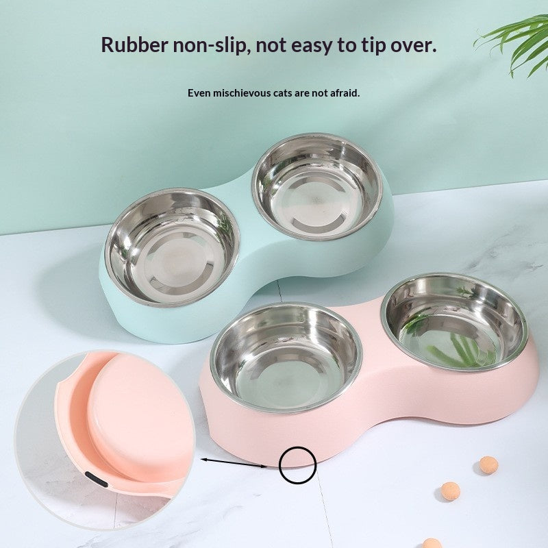 Animal en acier inoxydable Double bol d'alimentation de chien dans les couleurs de Macaron