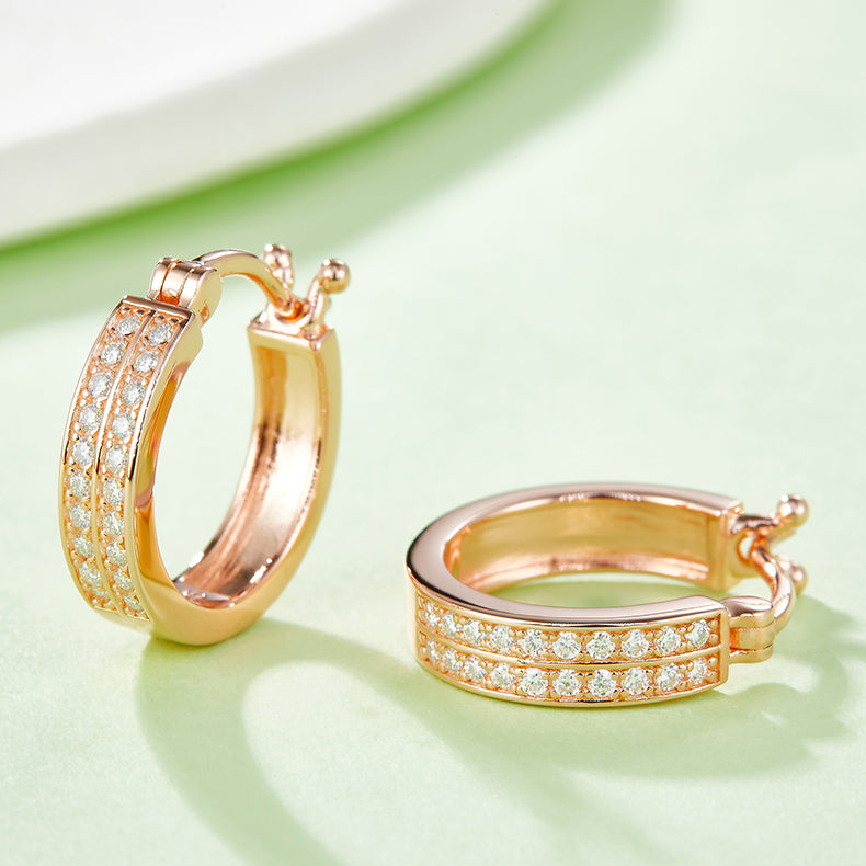 S925 Solid Steel Moissanite Earrings for Women Double Row Pave Snap Closure Earri