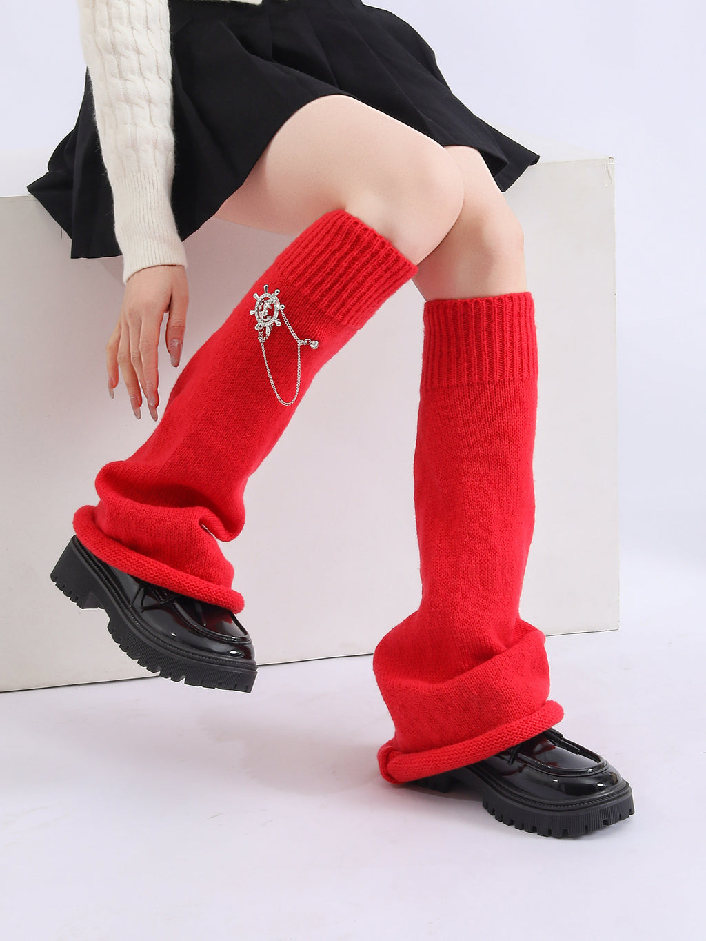 Y2K Hip-hop Stripe solide Rudder décoré populaire modem chaud tricoté Bell forme guerre des jambes