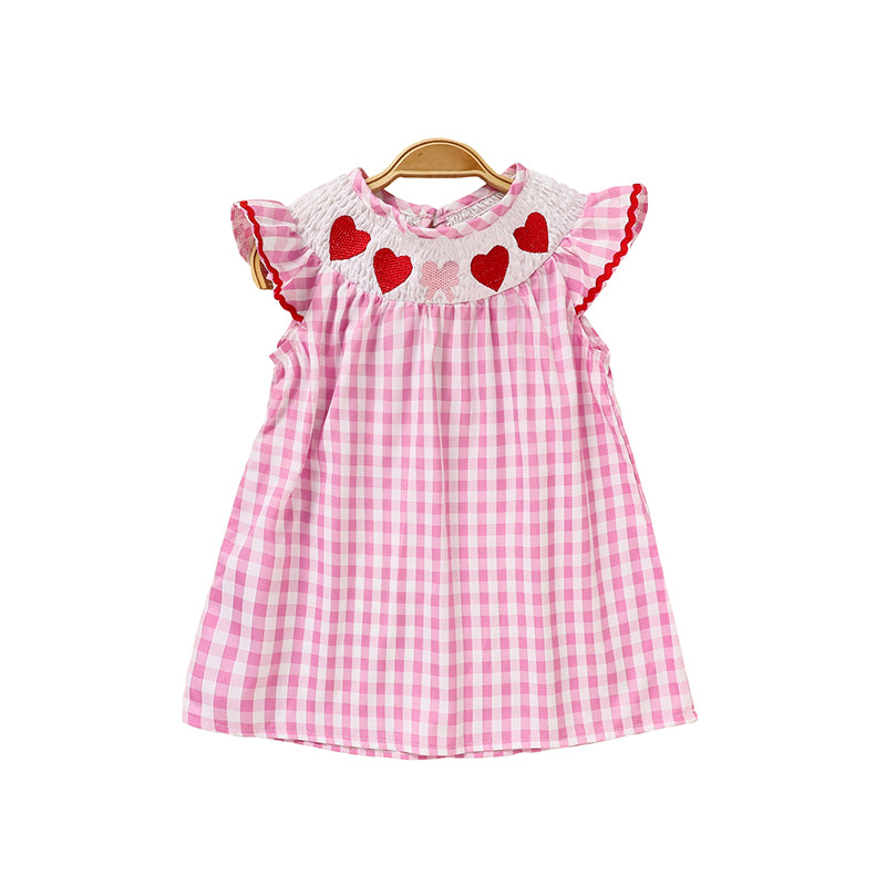 Robe de Saint Valentin pour bébé fille rose avec broderie cardiaque