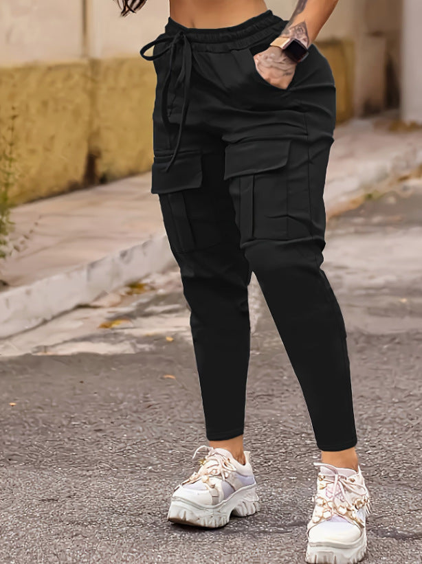 Pantalons de fret haute taille pour femmes Drawstring Multi Poches Stretchy Pantalons Casual Fashion verss