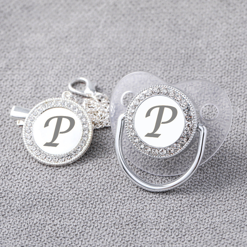 Transparent argent 26 lettres perceuse de tache bébé avec courroies de fermeture diamant