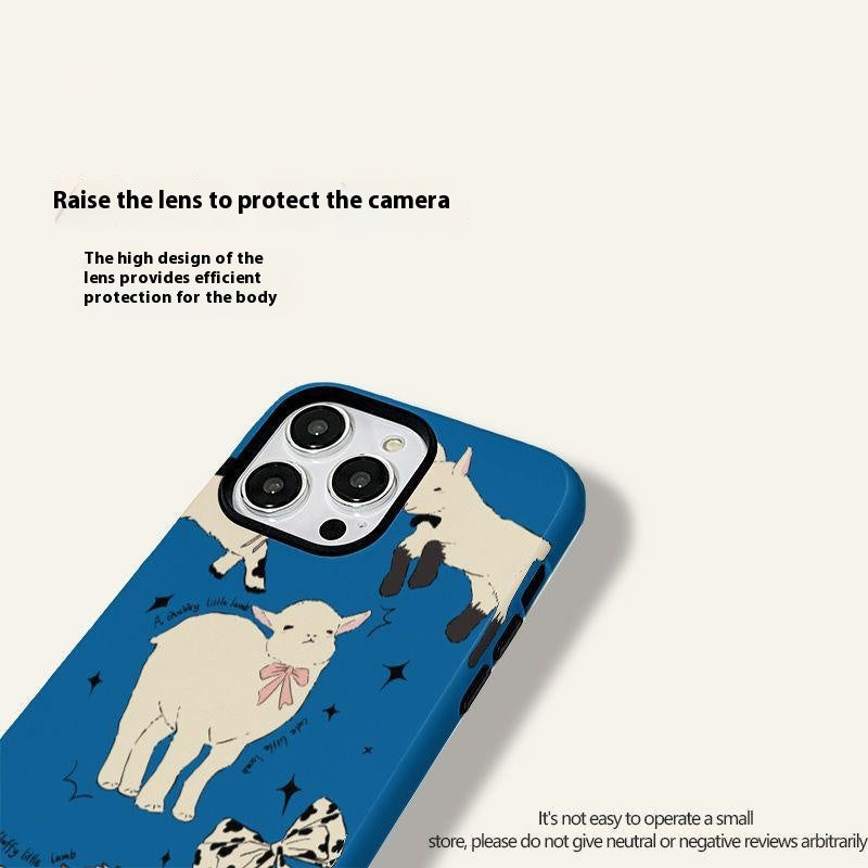 Double-layer Deux-en-un Film Blue Lamb Phone Case