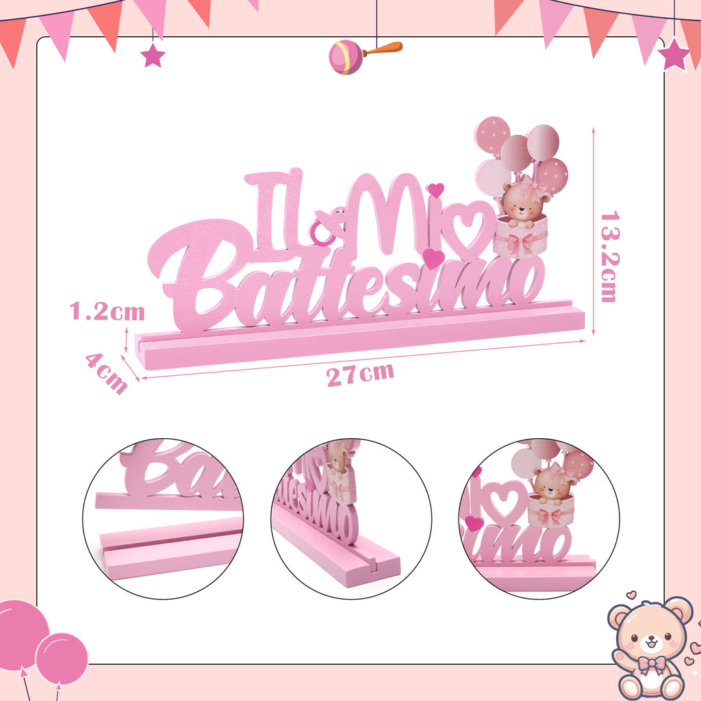 Décoration en bois pour le baptême rose – Élégante pièce en bois rose pour le baptême festif