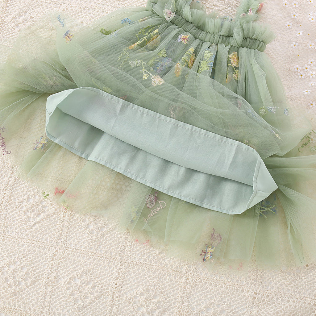 Été Arrivée douce et mignonne sangle florale Mesh robe pour les filles