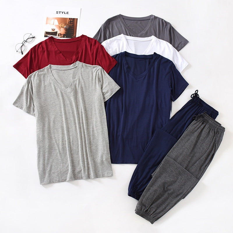 Ensemble de pantalons à manches courtes en soie de glace modale pour hommes