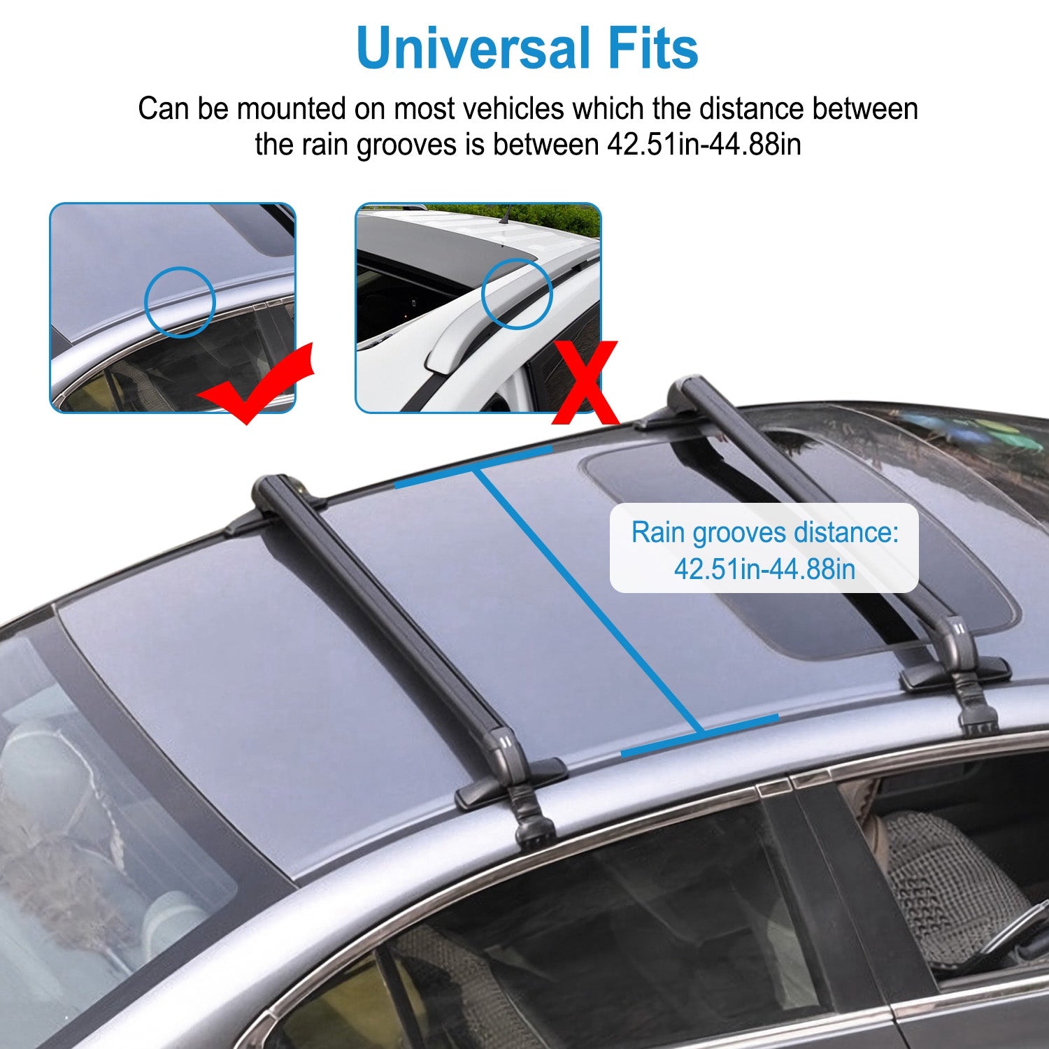 2PCS Universal 110cm Rack de voiture de 43 pouces Rack Cross avec anti-vol de verrouillage réglable Windo