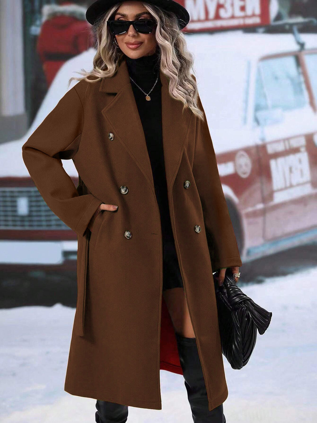 Manteau de laine épaissé de couleur solide