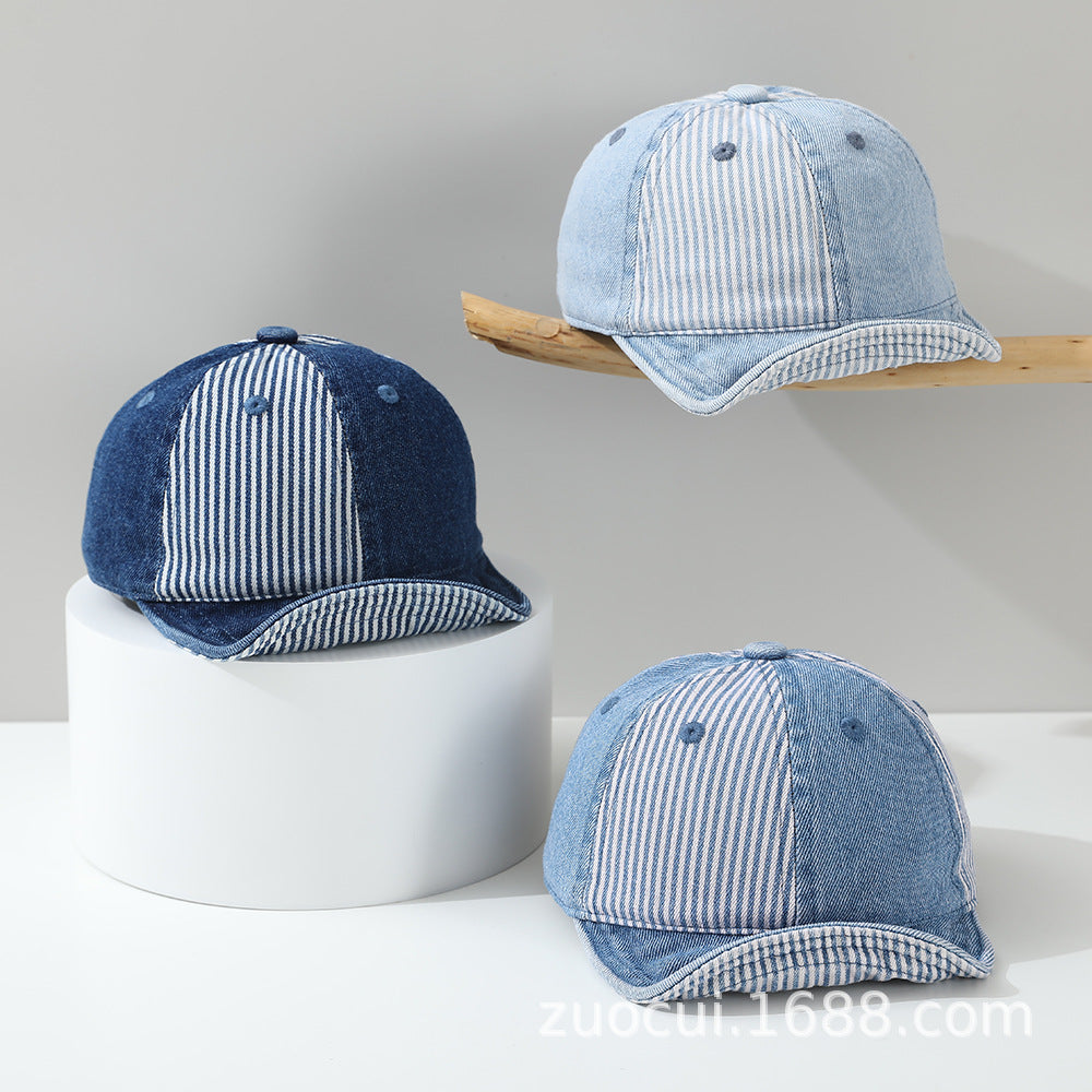 Patchwork rayé pour enfants Lavé Vintage Mode réglable Casual Striped Base Brimmed