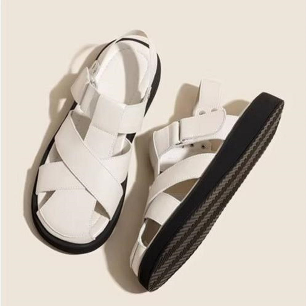 Femmes Minimalist Crisscross Woven Closed Toe Platform Slingback Sandales Matching Casual Da