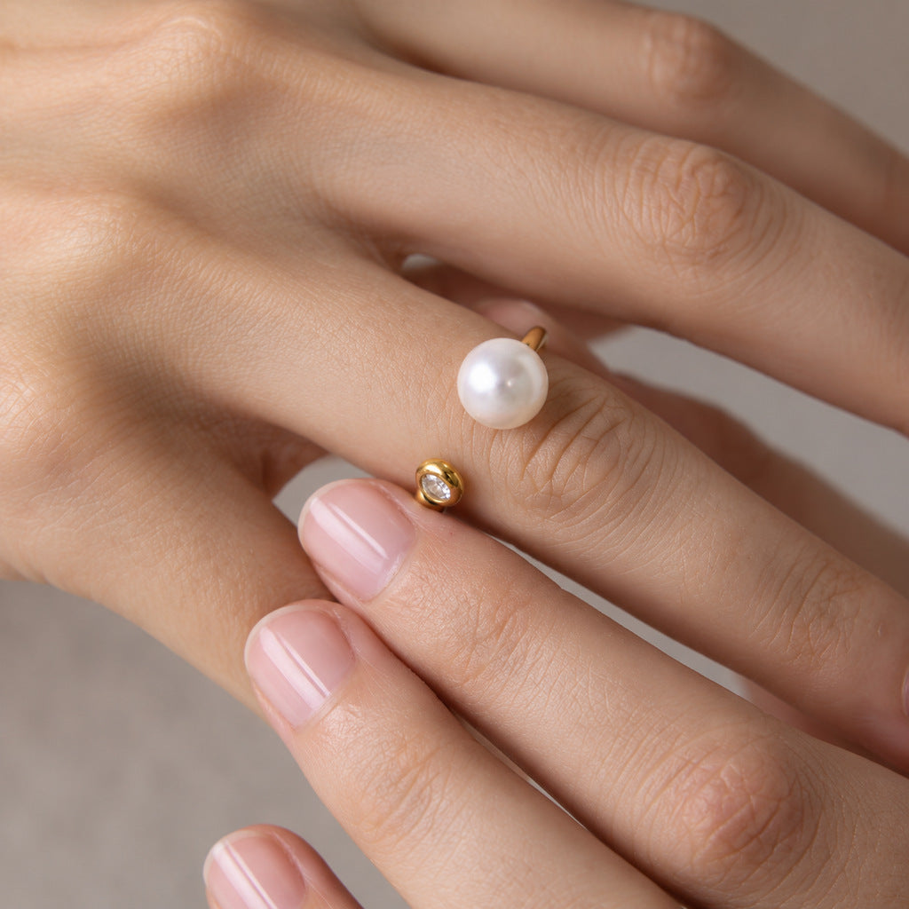 Pearl Zircon anneau en acier inoxydable pour les femmes