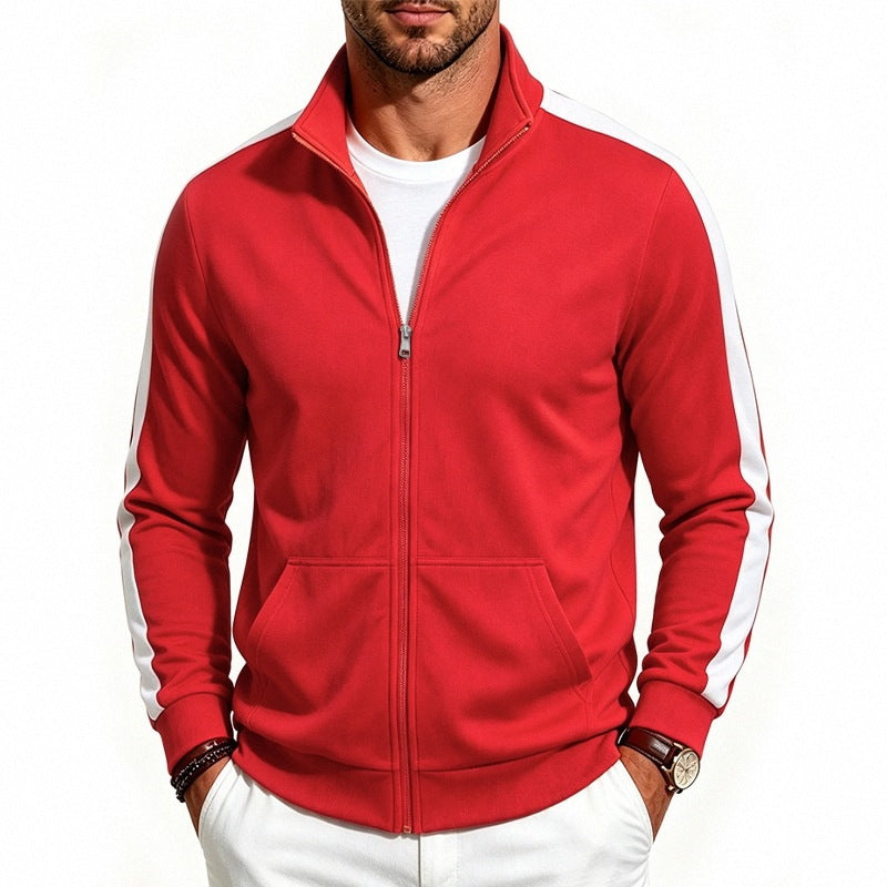 Hommes Relaxed-fit Sporty Minimalist Zip-up Stand-collar Veste