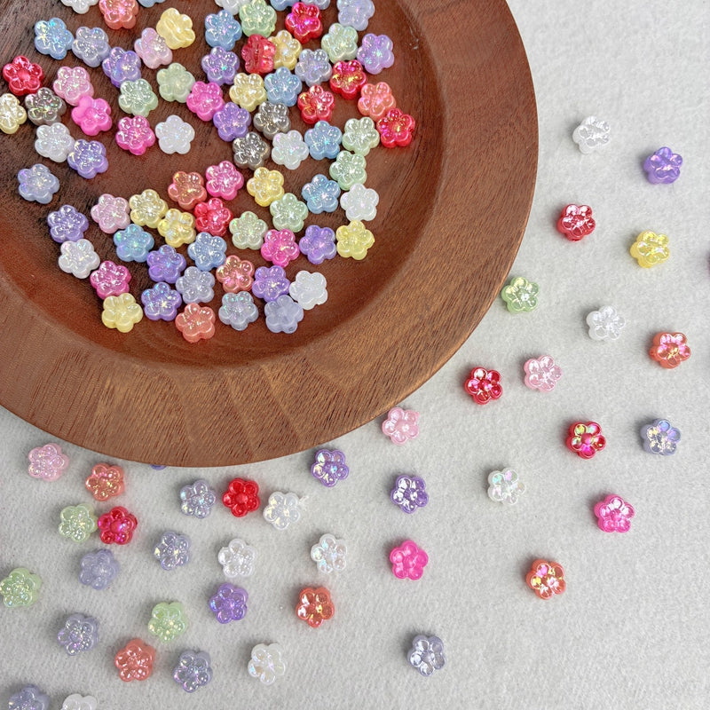 Mini perles de fleurs en acrylique 5-Petal avec paillettes d'or fin