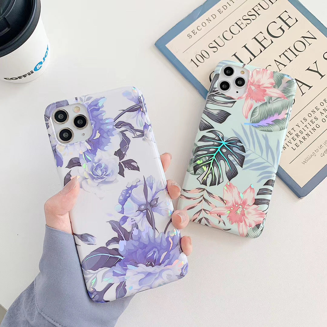 Étui de téléphone à fleurs laser électroplaçant