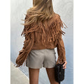 Veste de moto courte en cuir véritable Suede Lapel Tassel