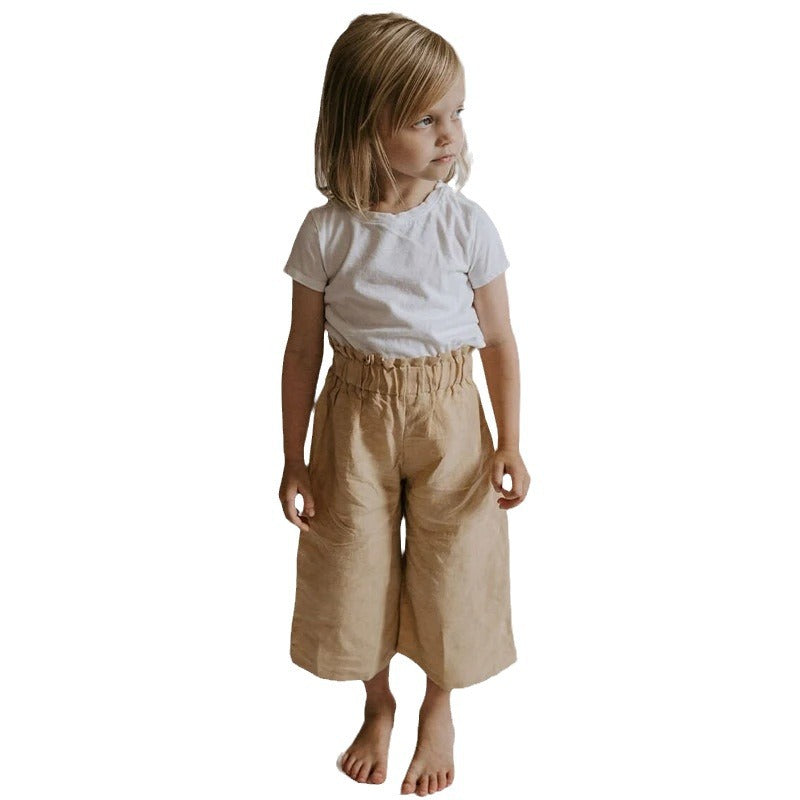 Pantalon casual en coton de coton à large jambe élastique
