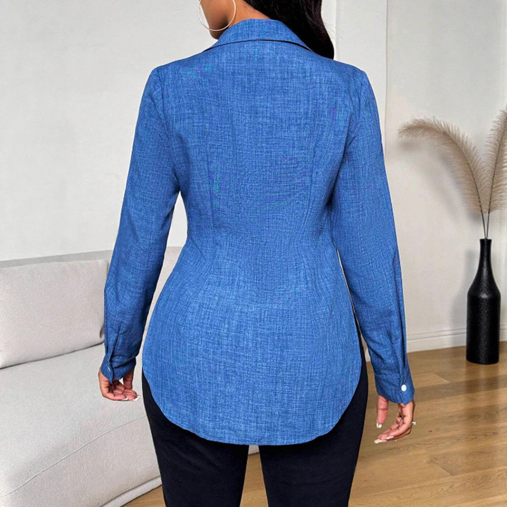 Chemise à manches longues à col Lapel unicolore