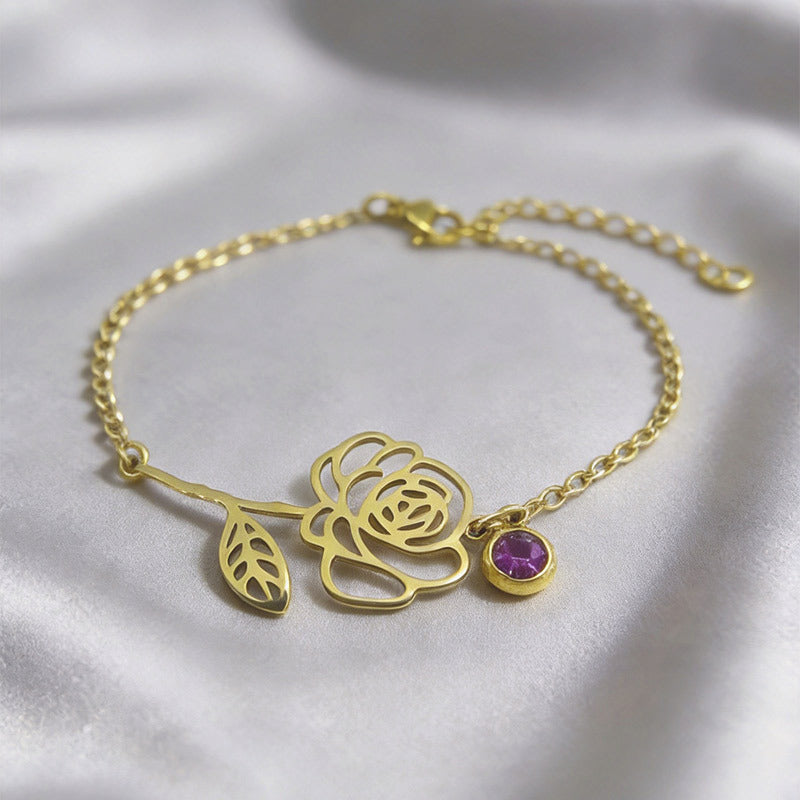 Retro Décembre Fleur de naissance Bracelet en acier inoxydable