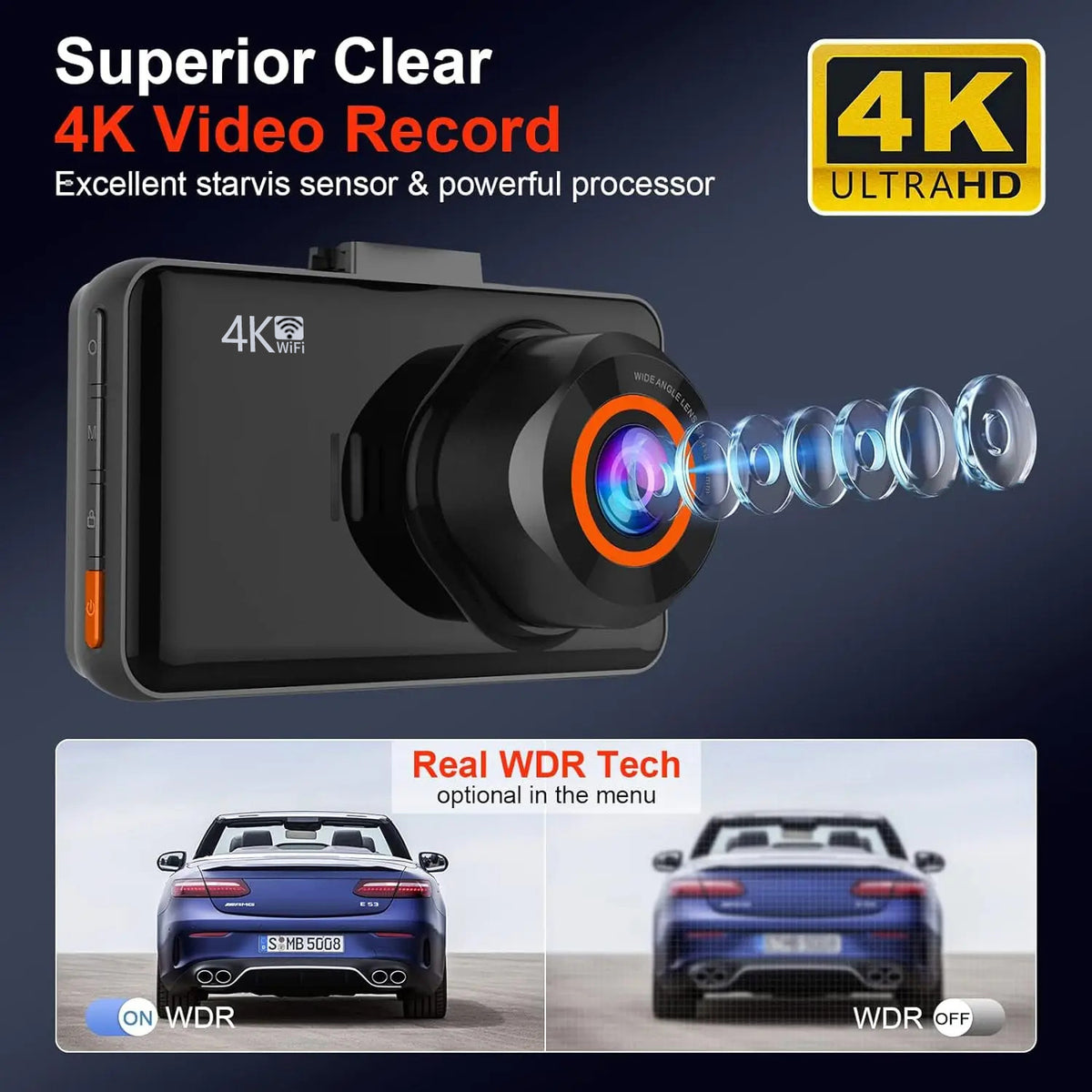 4K Enregistreur de conduite 3 pouces avant et arrière double objectif Interconnexion téléphone mobile Dual Reco
