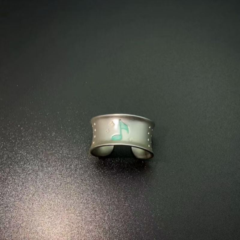 Vintage Music and Redemption Silver Wide Band Ring Retro Music Note Statement Ring Unisexe