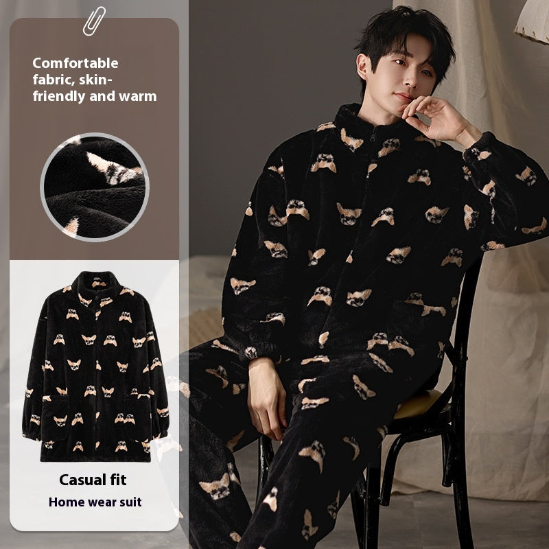 Pyjama homme plus taille longue manches vêtements de salon chauds