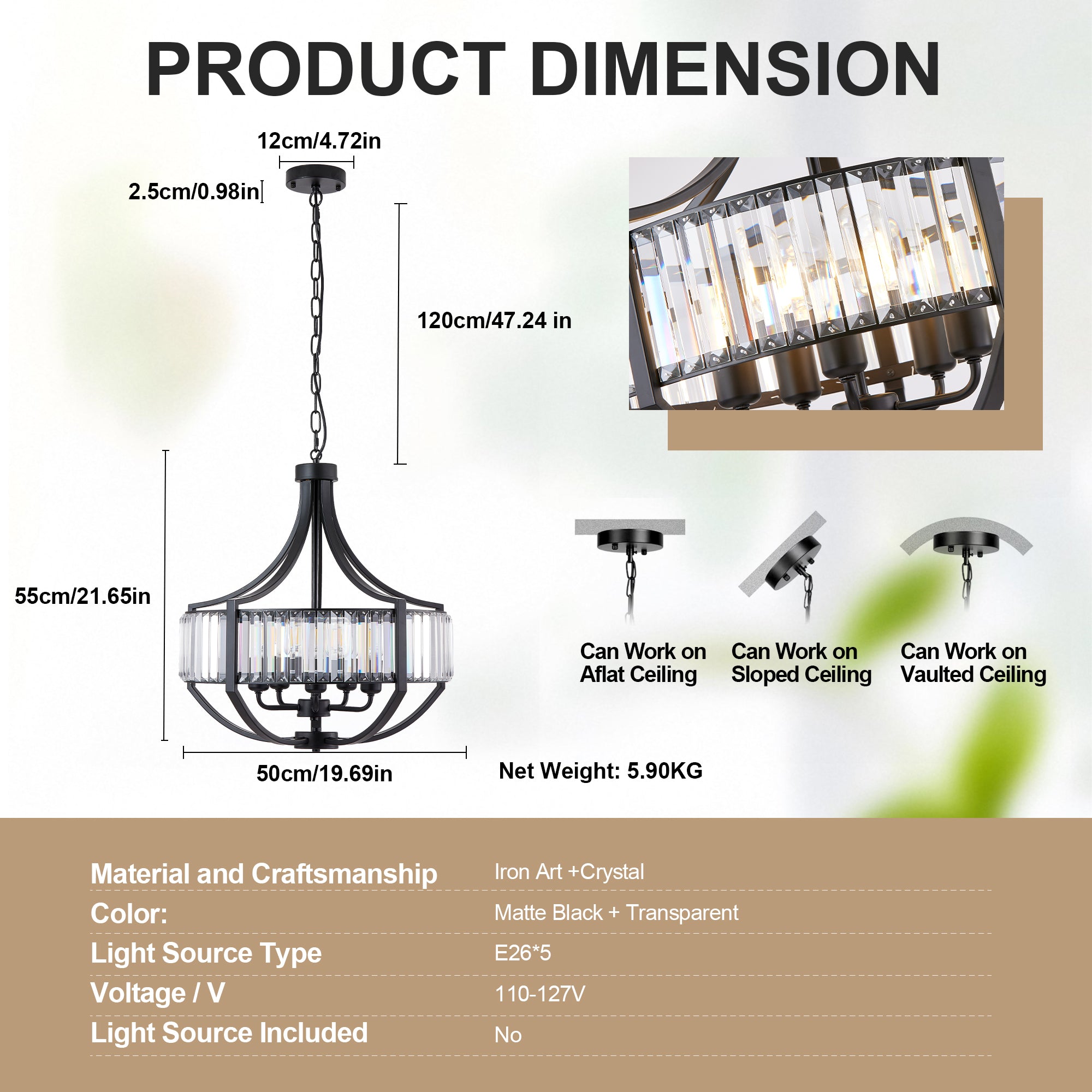 Chandeliers en cristal 20" pour salle à manger
