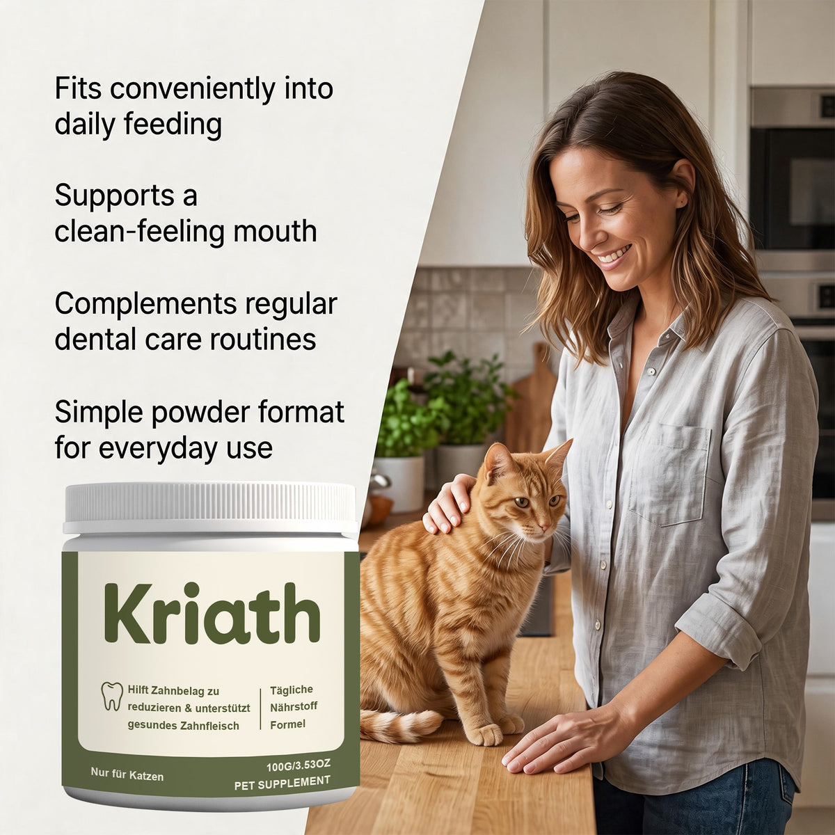 Kriath Cat Soins dentaires Poudre nutritive fraiche Hygiène buccale des chats