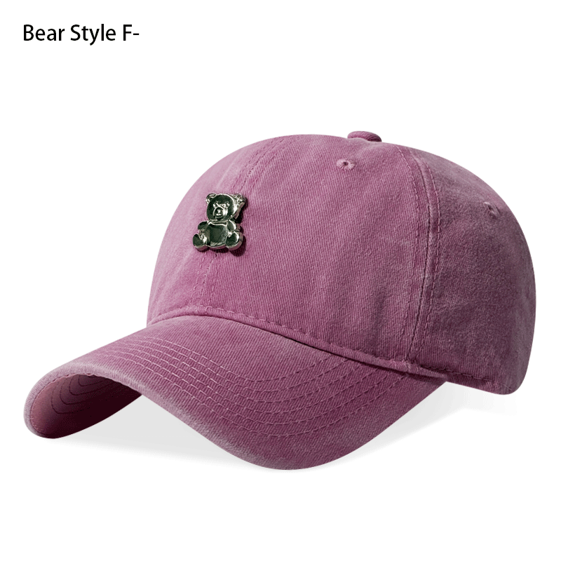 Mignon Teddy Bear Vintage Lavé chapeau de papa 3D en métal Emblem Casquette réglable Streetwear