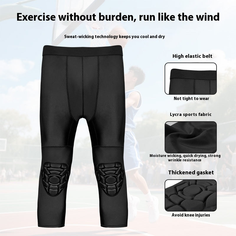 Basketball Tight Cropped Pants Knee Pad Leggings intégrés anti-collision