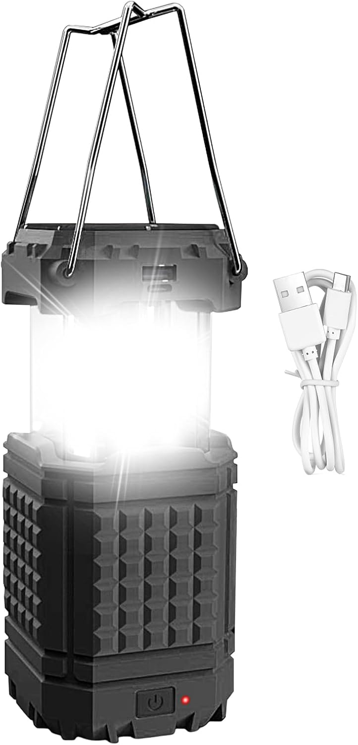 3 En 1 Solar Hand Cran LED Camping Lanterne Lampe de poche collapsible 200LM Banque d'électricité IPX4