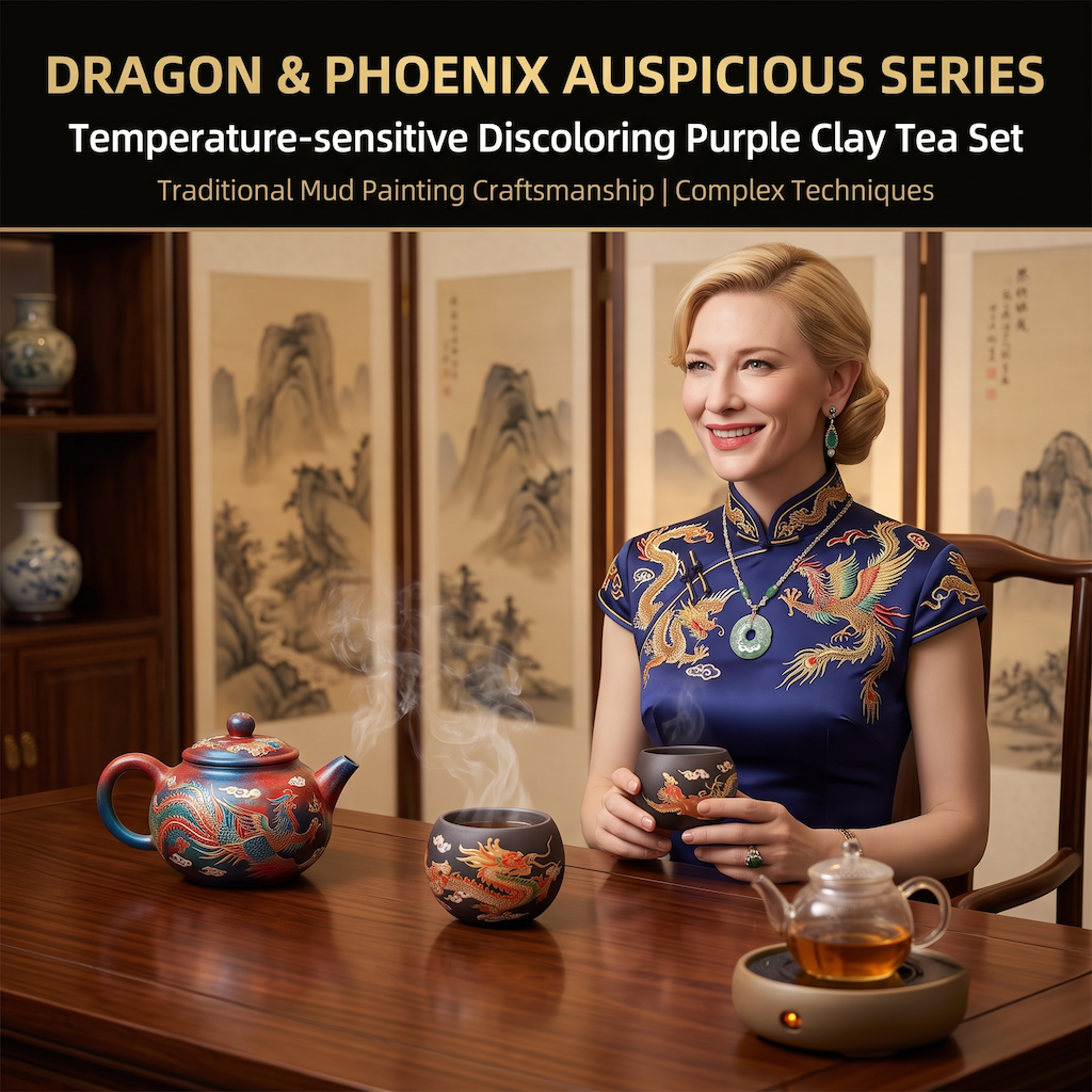 Dragon and Phoenix Auspicious Pattern Color-Changing Zisha Teacup