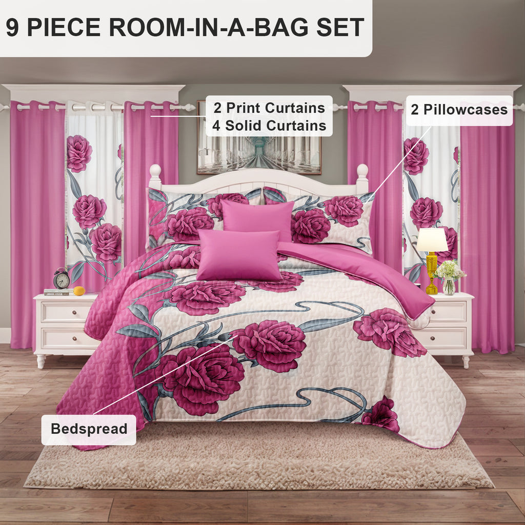 Couche de lit et rideau rose et rose blanc 9 pièces pour la Reine Et Roi