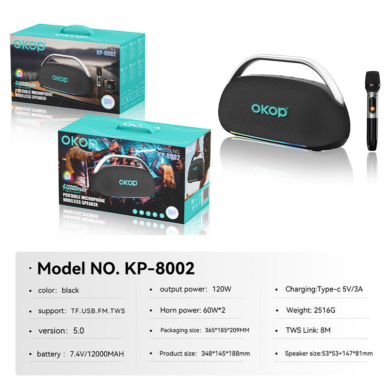 KP-8002 Haut-parleur Bluetooth Partie extérieure utilisation longue durée de vie de batterie sous-woofer portable maison Audi