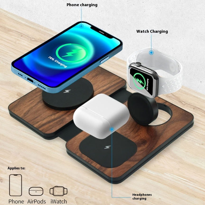 Chargeur sans fil magnétique à trois en un Walnut Chargeur sans fil pliable portable