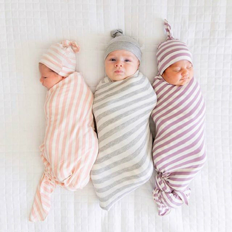 Nouveau-né Rayon Stripe Gro-bag Bonnet 2 pièces