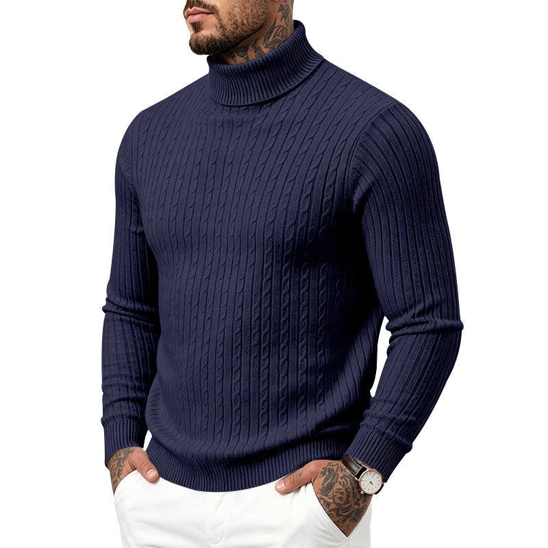 Hommes Col tortueux Slim-Fit Vertical-Stripe Chandail occasionnel à manches longues