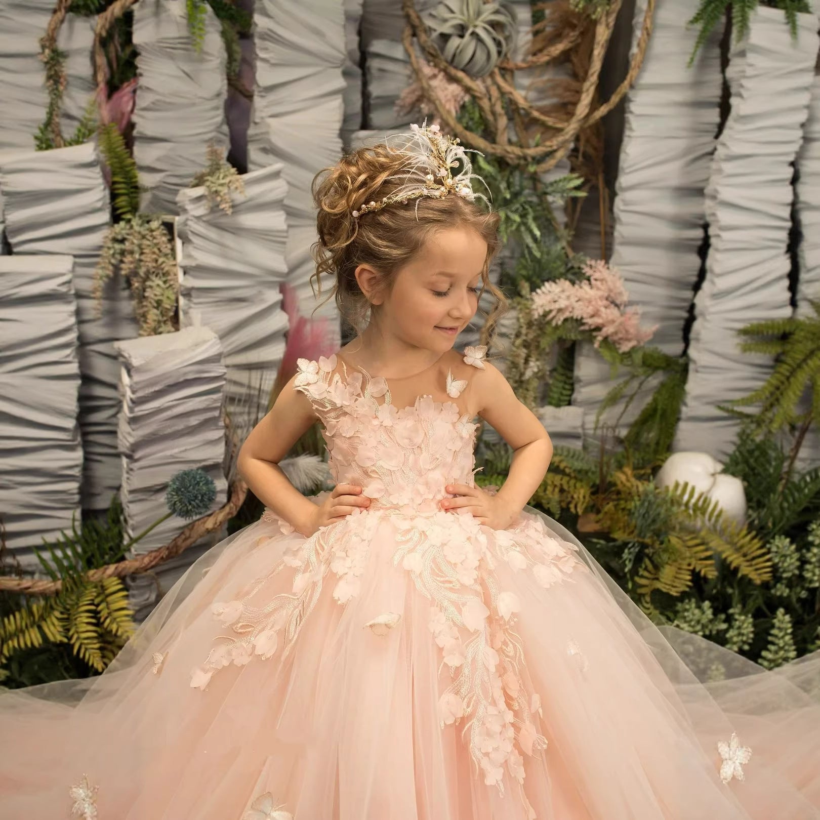 Runway Piano Performance Robe longue fleur fille