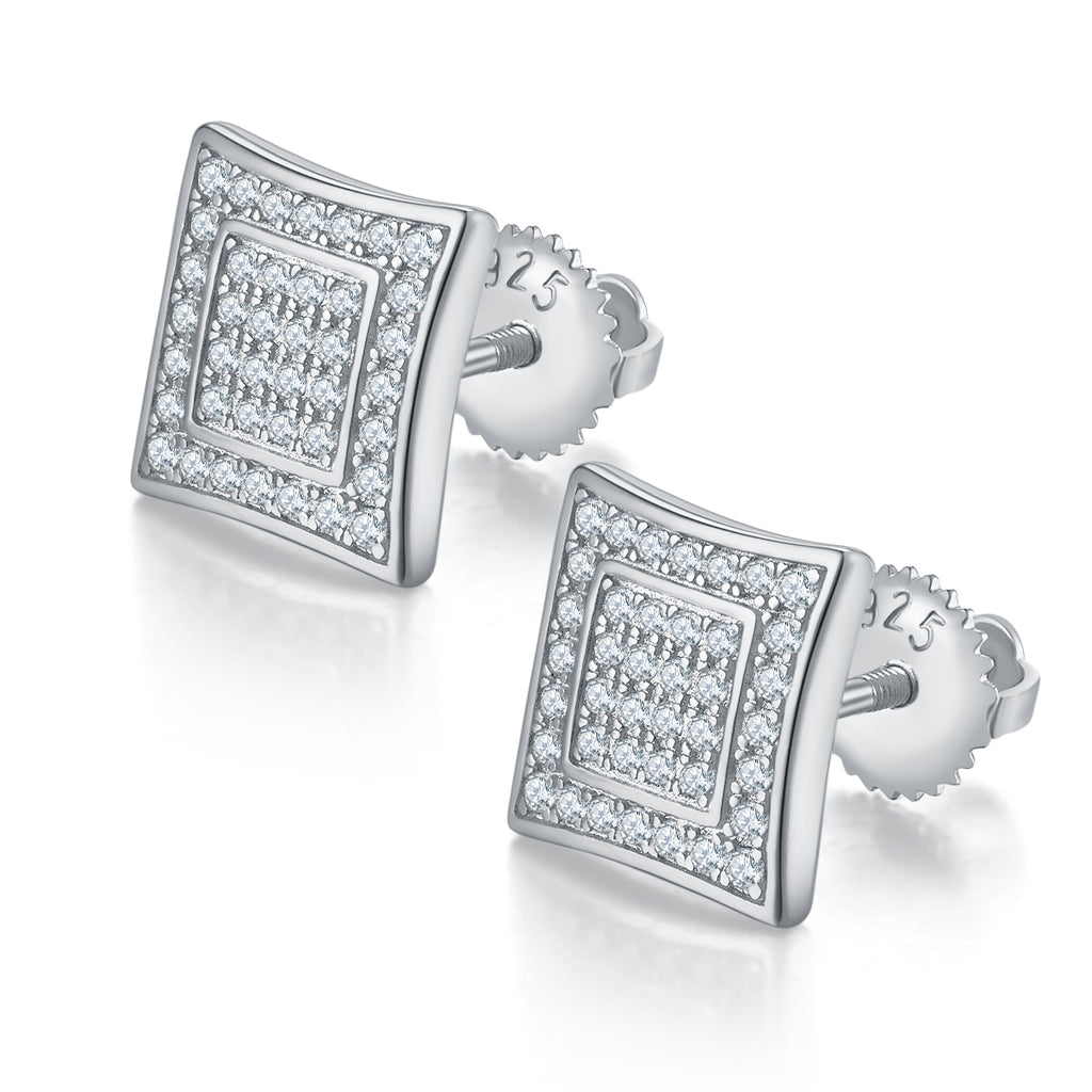 S925 Argent Sterling 76pcs D Couleur VVS1 Moissanite Carré Boucles d'oreilles Sterling 10mm Vis dos Hy