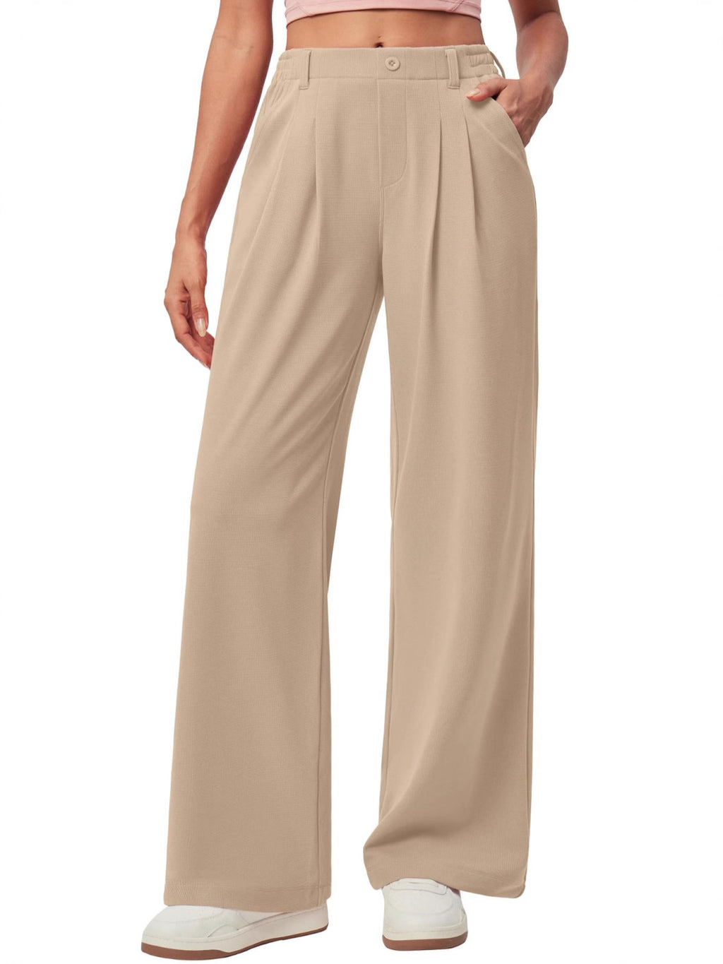 Pantalon de travail à jambes larges pour femmes Gaffle Knit Haut bouton de taille Robe décontractée Pantalon à jambes larges