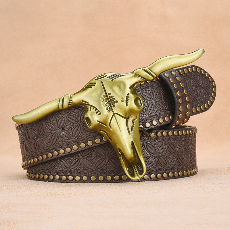 Ceinture en cuir de vache pour hommes avec rivets embossés
