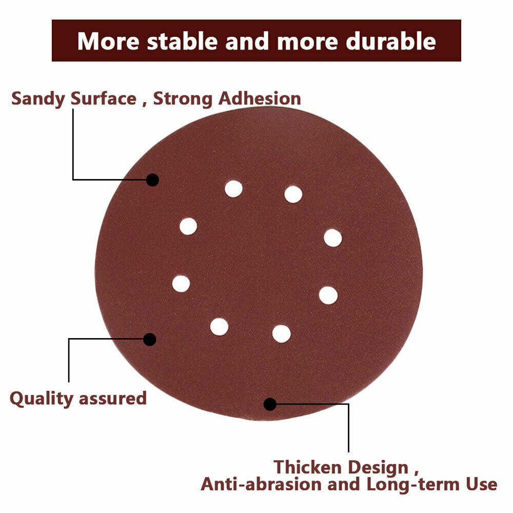 125X 125mm- 5 disques de ponçage 40 60 80 120 240 ponceuses orbitales mixtes 8 trous