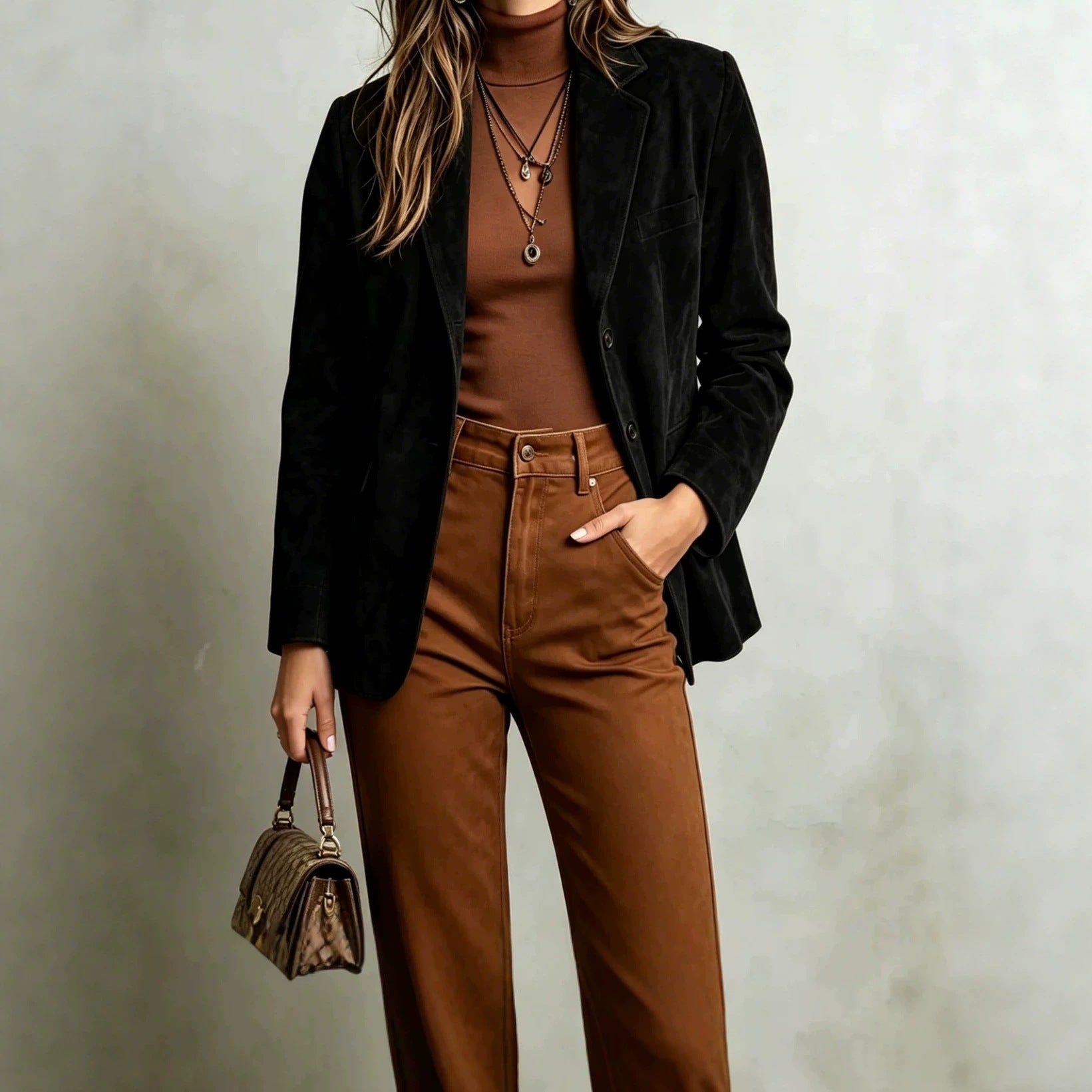 Veste pour femme Vintage Faux Suede Veste à manches simples Elégant vêtements de dessus rétro