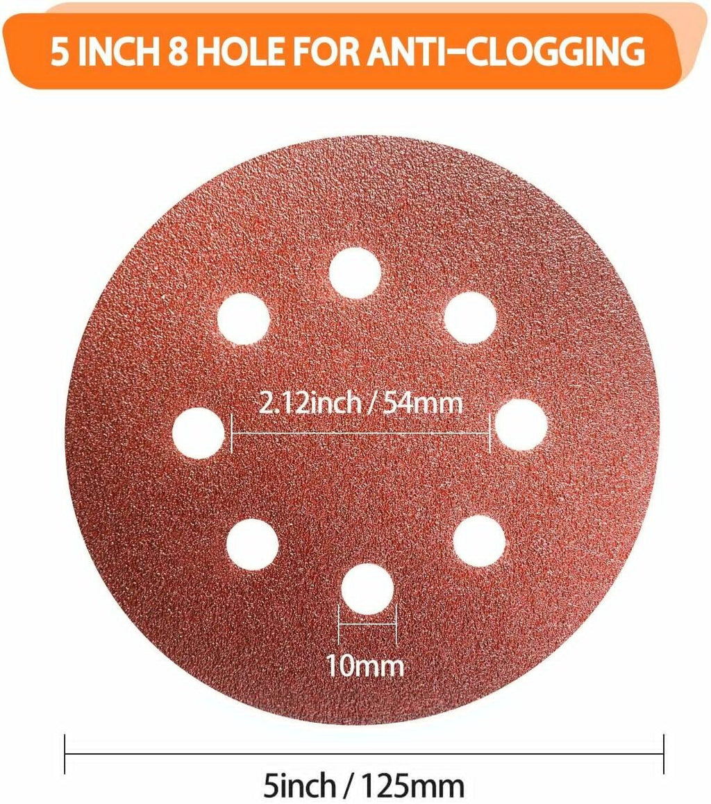 125X 125mm- 5 disques de ponçage 40 60 80 120 240 ponceuses orbitales mixtes 8 trous