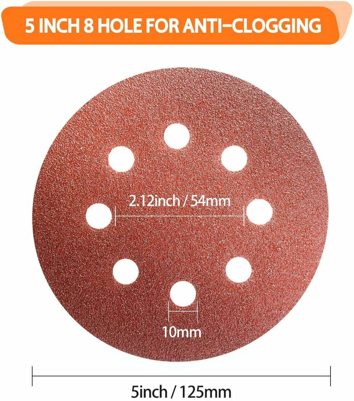 125X 125mm- 5 disques de ponçage 40 60 80 120 240 ponceuses orbitales mixtes 8 trous